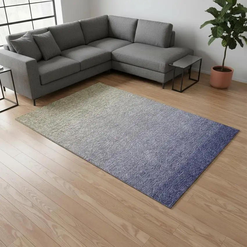 Beige And Blue Ombre Washable Area Rug With UV Protection Photo 2