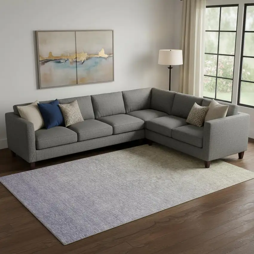 Beige And Blue Ombre Washable Area Rug With UV Protection Photo 1