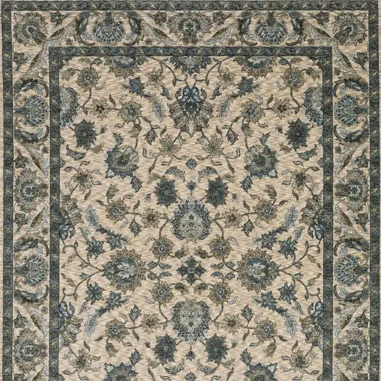 Beige And Blue Oriental Area Rug With Fringe Photo 6