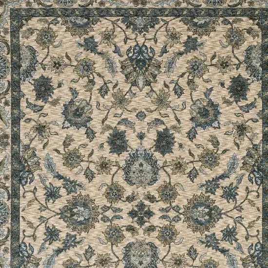 Beige And Blue Oriental Area Rug With Fringe Photo 4