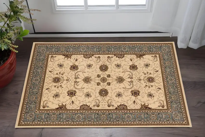 Beige And Blue Oriental Area Rug Photo 2