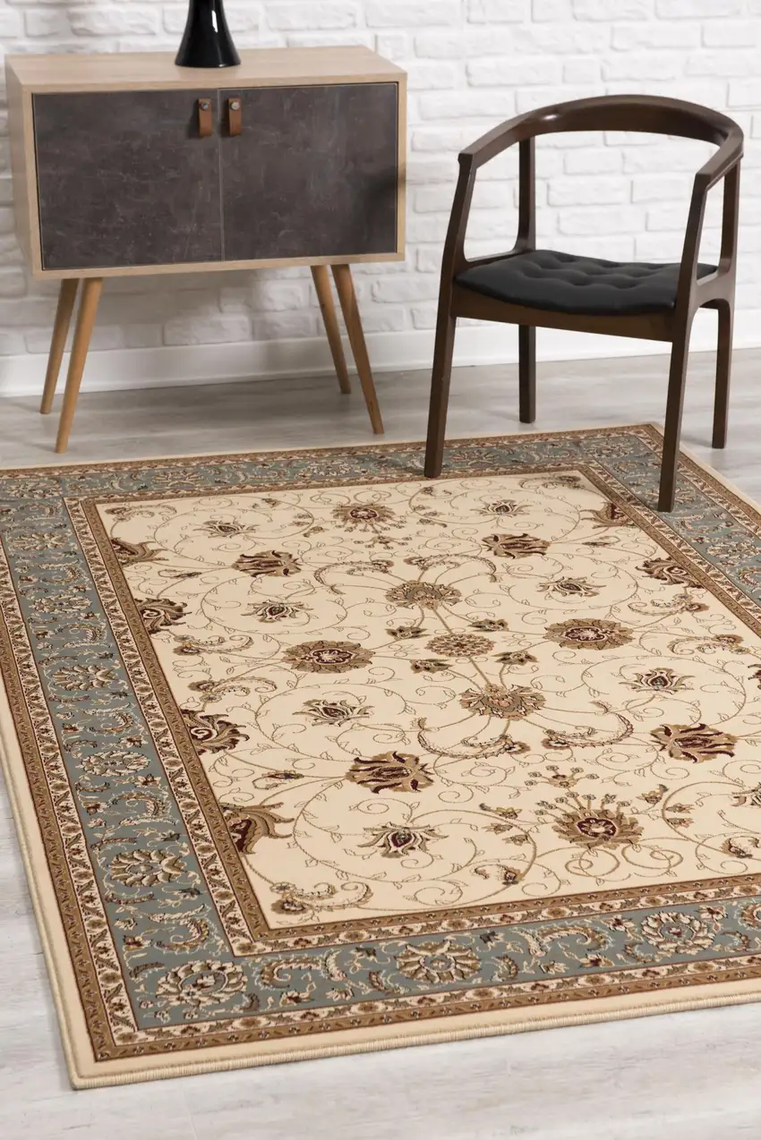 Beige And Blue Oriental Area Rug Photo 5