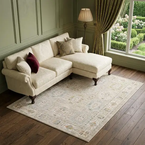 Beige And Blue Oriental Area Rug Photo 1