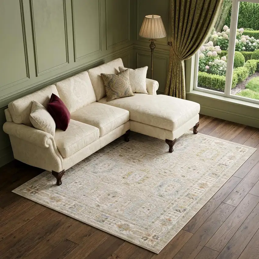 Beige And Blue Oriental Area Rug Photo 1