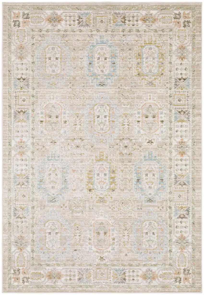 Beige And Blue Oriental Area Rug Photo 2