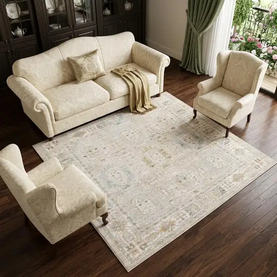 Beige And Blue Oriental Area Rug Photo 1