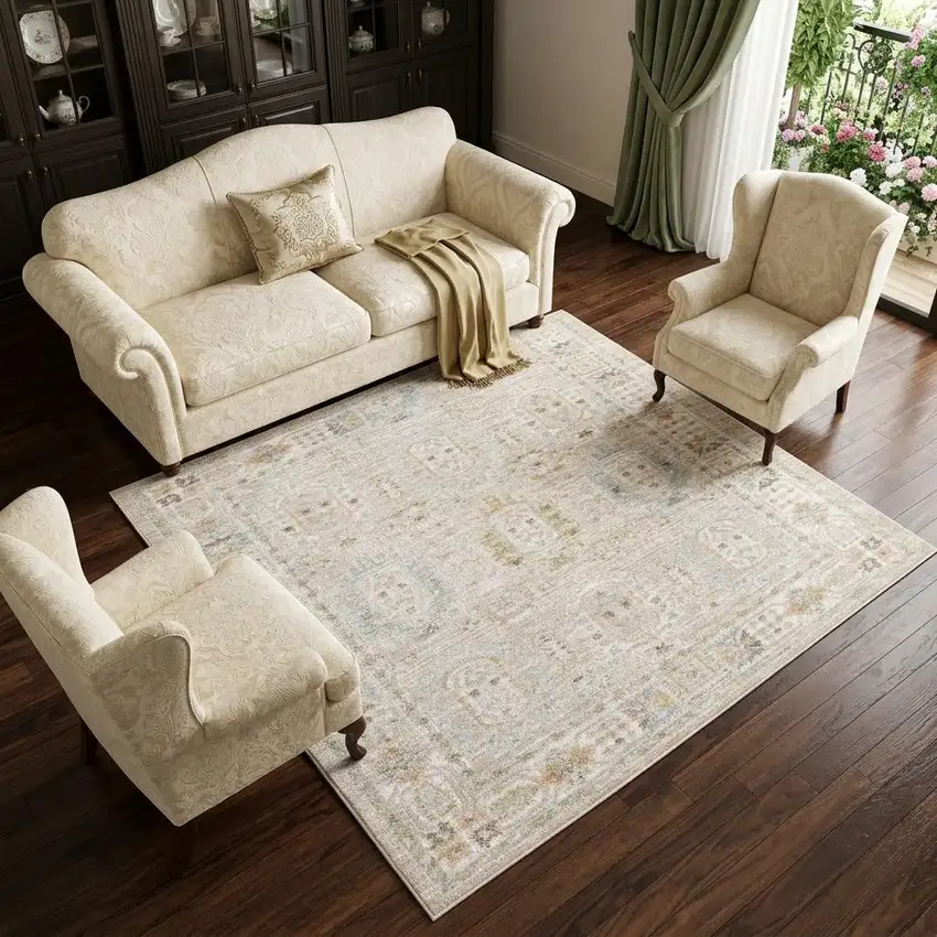 Beige And Blue Oriental Area Rug Photo 1