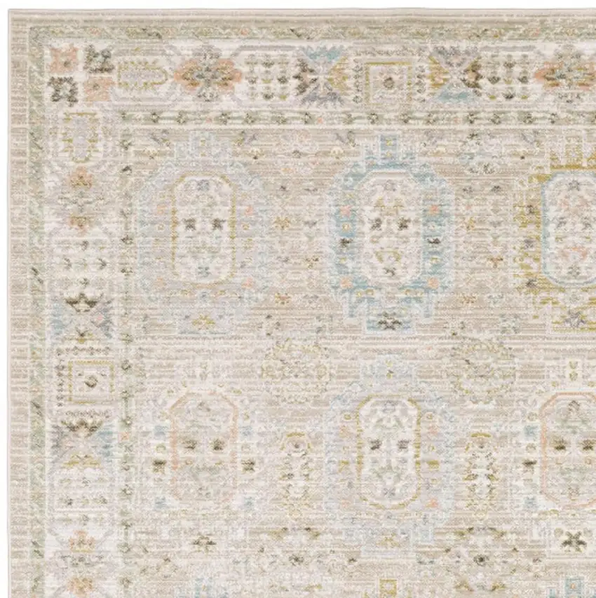 Beige And Blue Oriental Area Rug Photo 3