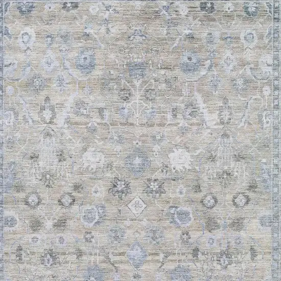 Beige And Blue Oriental Washable Area Rug With UV Protection Photo 2