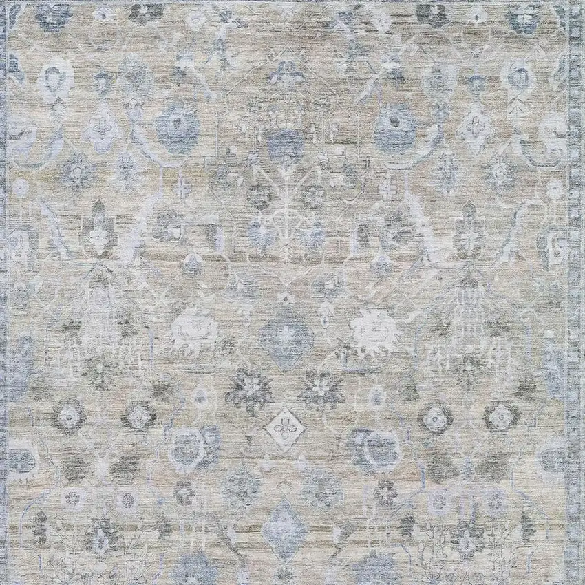 Beige And Blue Oriental Washable Area Rug With UV Protection Photo 2