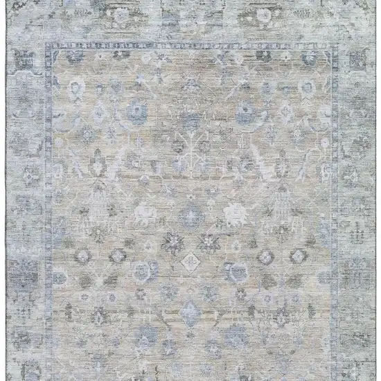 Beige And Blue Oriental Washable Area Rug With UV Protection Photo 3