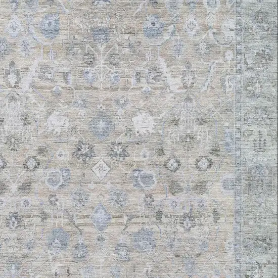 Beige And Blue Oriental Washable Area Rug With UV Protection Photo 2