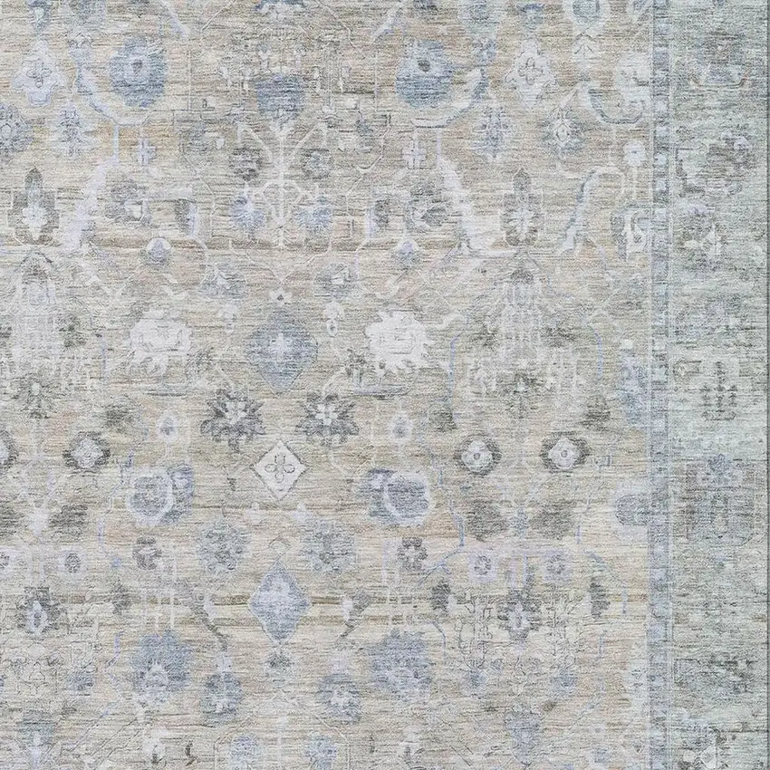 Beige And Blue Oriental Washable Area Rug With UV Protection Photo 2
