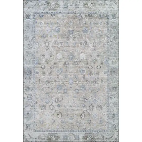 Beige And Blue Oriental Washable Area Rug With UV Protection Photo 1