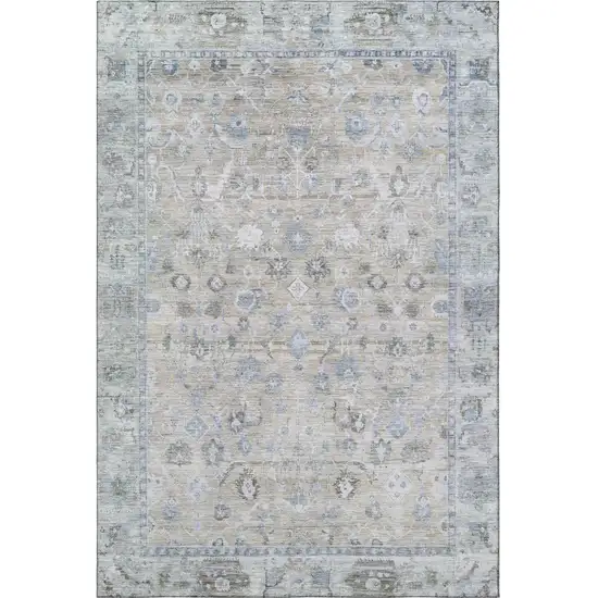 Beige And Blue Oriental Washable Area Rug With UV Protection Photo 3