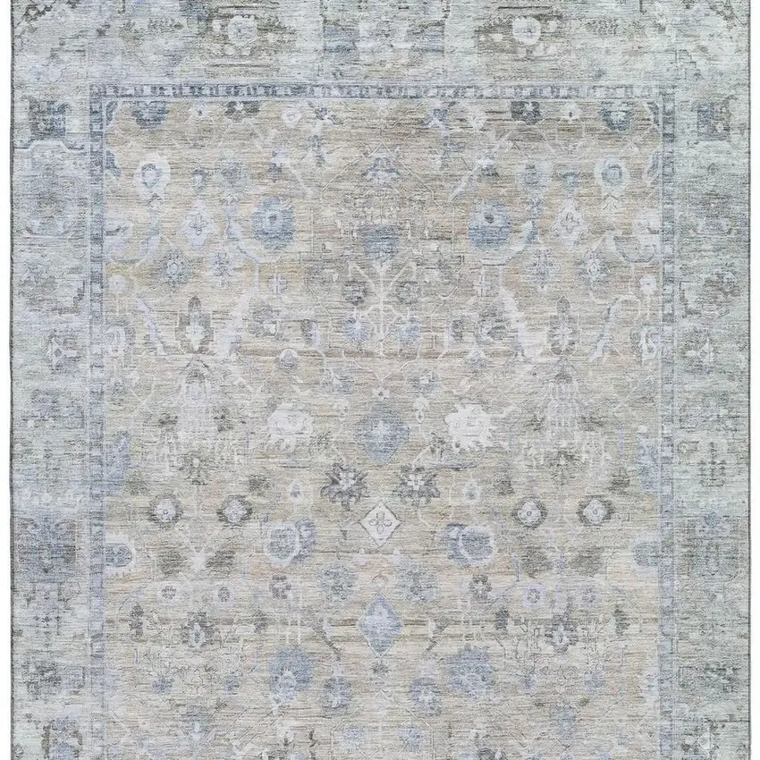Beige And Blue Oriental Washable Area Rug With UV Protection Photo 2