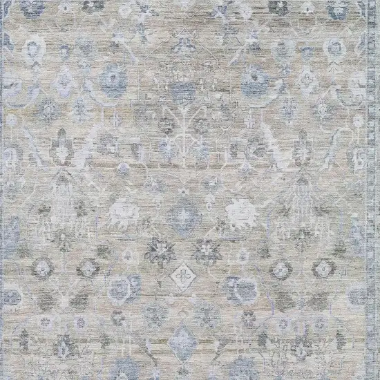 Beige And Blue Oriental Washable Area Rug With UV Protection Photo 2