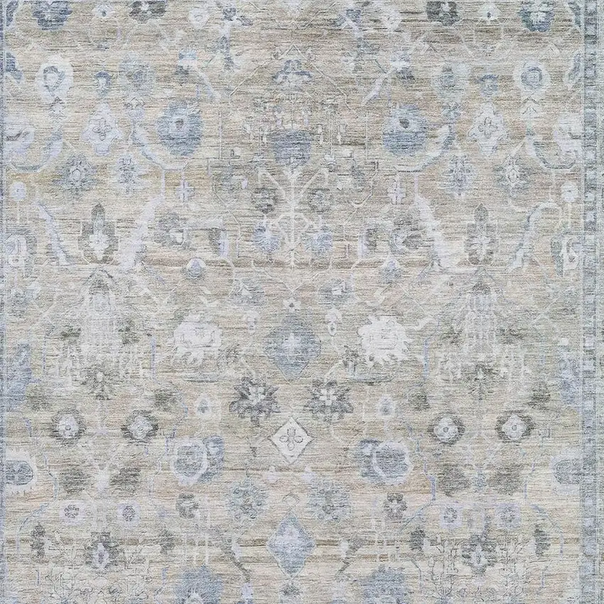Beige And Blue Oriental Washable Area Rug With UV Protection Photo 2
