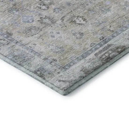 Beige And Blue Oriental Washable Area Rug With UV Protection Photo 7