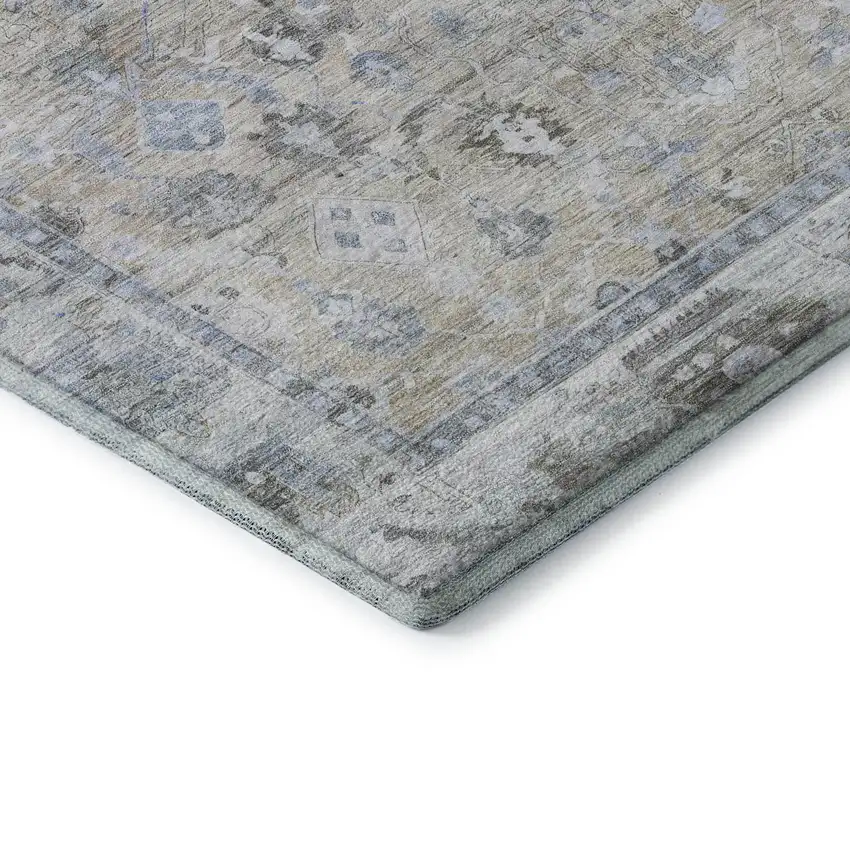 Beige And Blue Oriental Washable Area Rug With UV Protection Photo 7