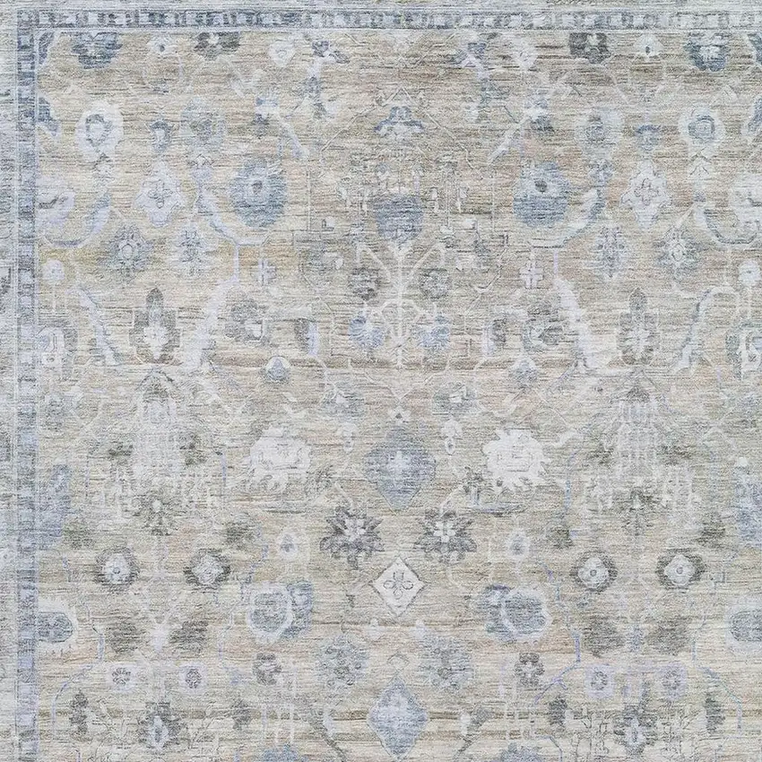 Beige And Blue Oriental Washable Area Rug With UV Protection Photo 2