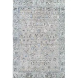 Photo of Beige And Blue Oriental Washable Area Rug With UV Protection