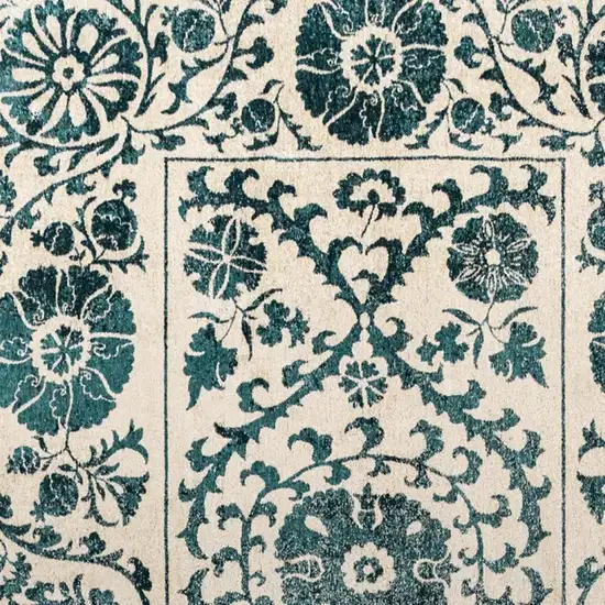 Beige And Blue Tribal Washable Area Rug With UV Protection Photo 3