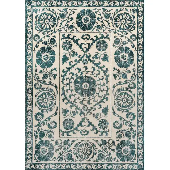 Beige And Blue Tribal Washable Area Rug With UV Protection Photo 2