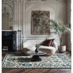 Photo of Beige And Blue Tribal Washable Area Rug With UV Protection