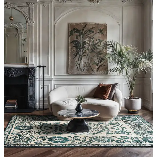 Beige And Blue Tribal Washable Area Rug With UV Protection Photo 5