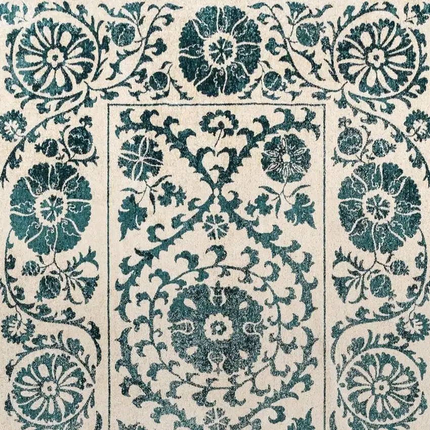 Beige And Blue Tribal Washable Area Rug With UV Protection Photo 4