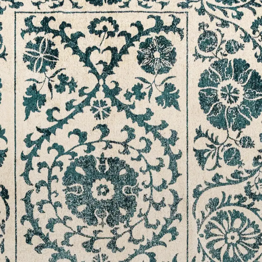 Beige And Blue Tribal Washable Area Rug With UV Protection Photo 8