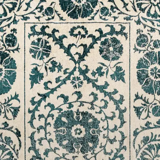 Beige And Blue Tribal Washable Area Rug With UV Protection Photo 8