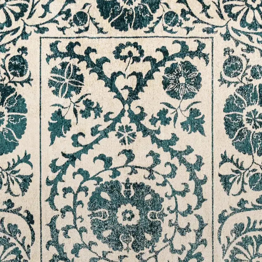 Beige And Blue Tribal Washable Area Rug With UV Protection Photo 8