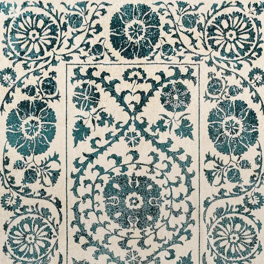 Beige And Blue Tribal Washable Area Rug With UV Protection Photo 9