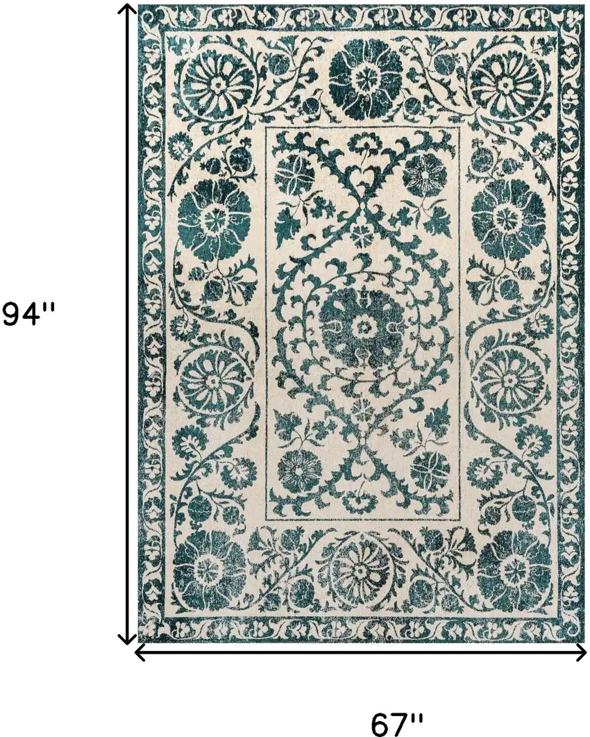 Beige And Blue Tribal Washable Area Rug With UV Protection Photo 6