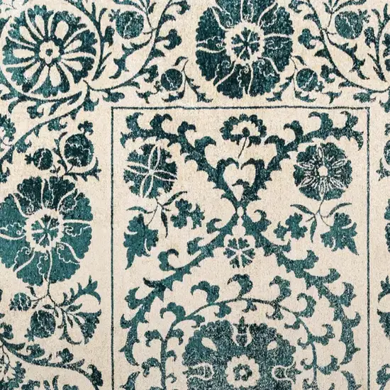 Beige And Blue Tribal Washable Area Rug With UV Protection Photo 3