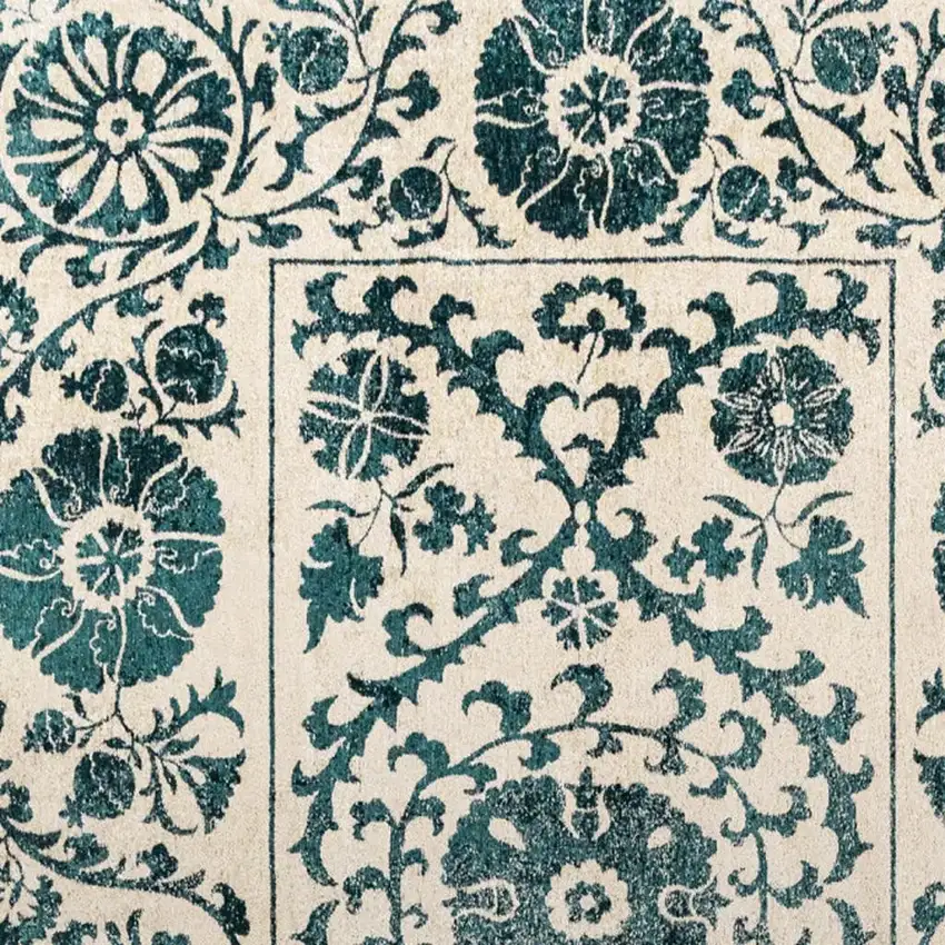 Beige And Blue Tribal Washable Area Rug With UV Protection Photo 3