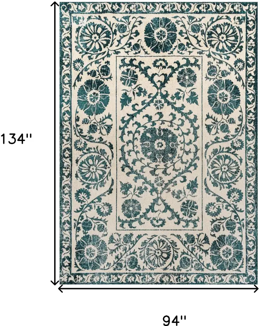 Beige And Blue Tribal Washable Area Rug With UV Protection Photo 6