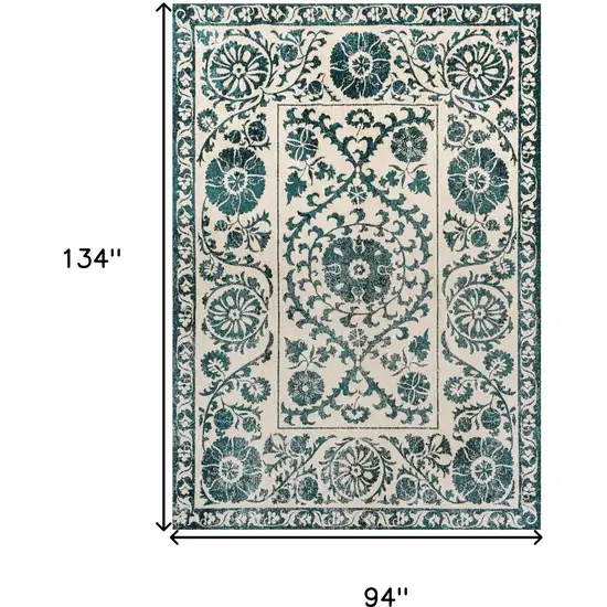 Beige And Blue Tribal Washable Area Rug With UV Protection Photo 6