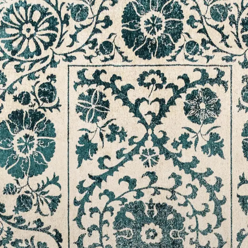 Beige And Blue Tribal Washable Area Rug With UV Protection Photo 3