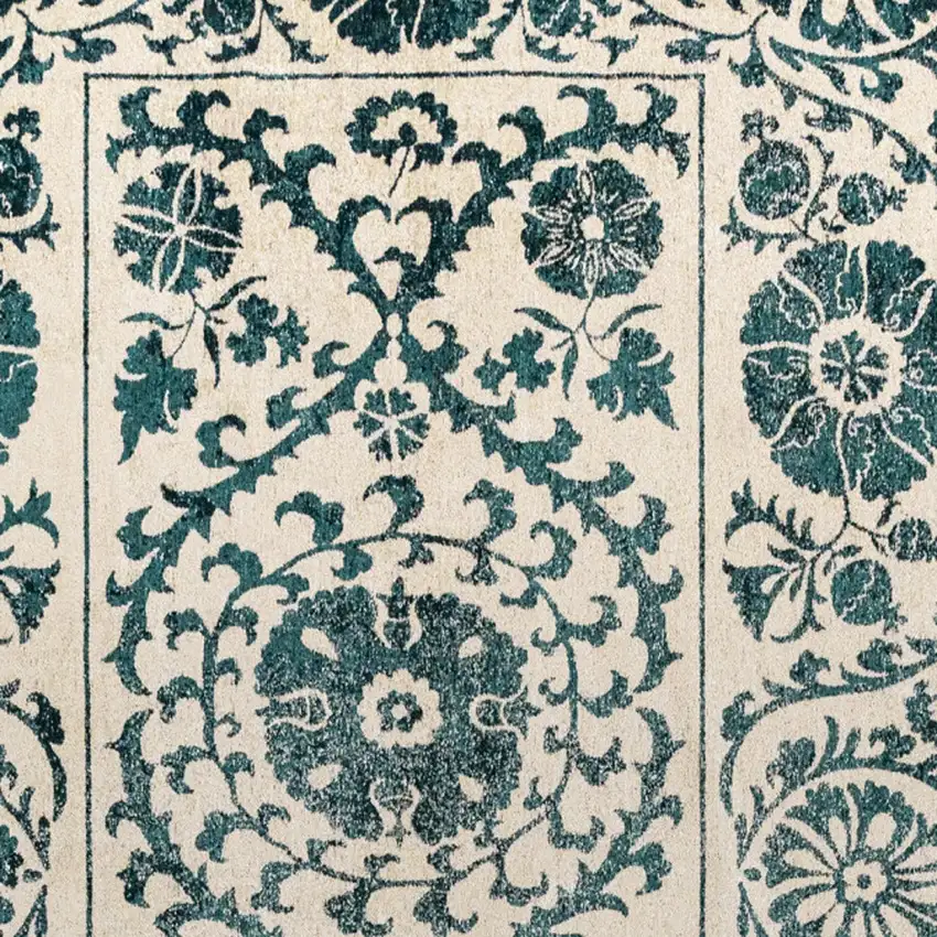 Beige And Blue Tribal Washable Area Rug With UV Protection Photo 8