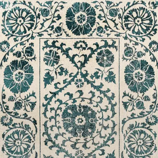 Beige And Blue Tribal Washable Area Rug With UV Protection Photo 8