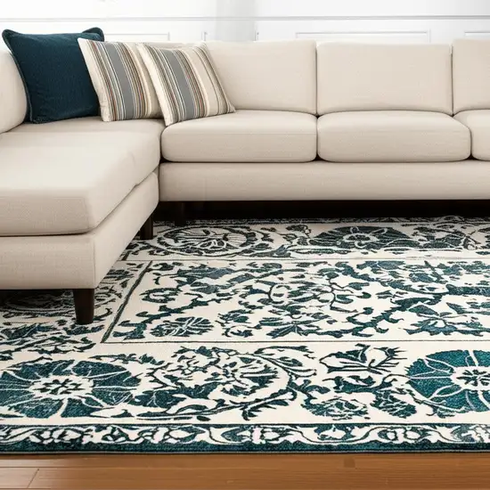 Beige And Blue Tribal Washable Area Rug With UV Protection Photo 1