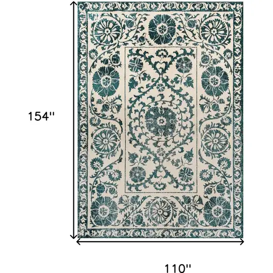 Beige And Blue Tribal Washable Area Rug With UV Protection Photo 5