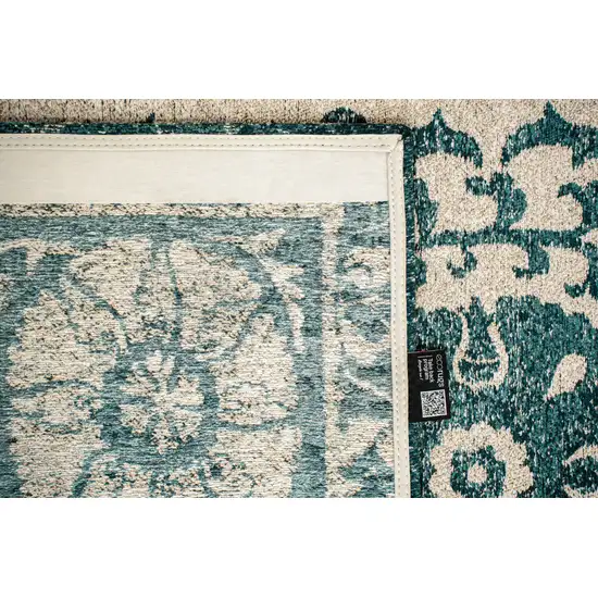 Beige And Blue Tribal Washable Area Rug With UV Protection Photo 6