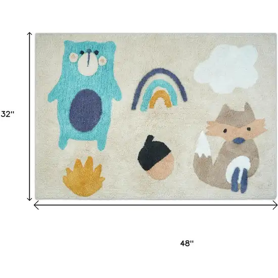 Beige And Blue Woodland Animals Youthful Washable Area Rug Photo 7