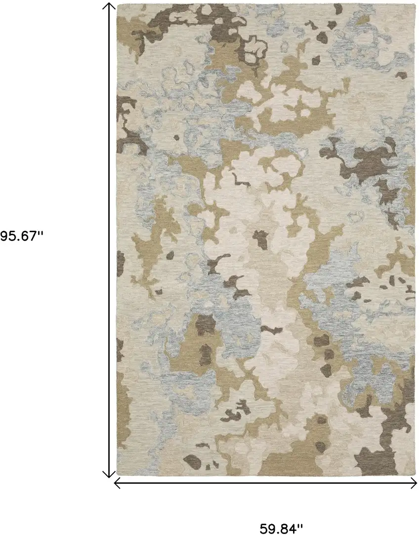 Beige And Blue Wool Abstract Hand Tufted Area Rug Photo 3