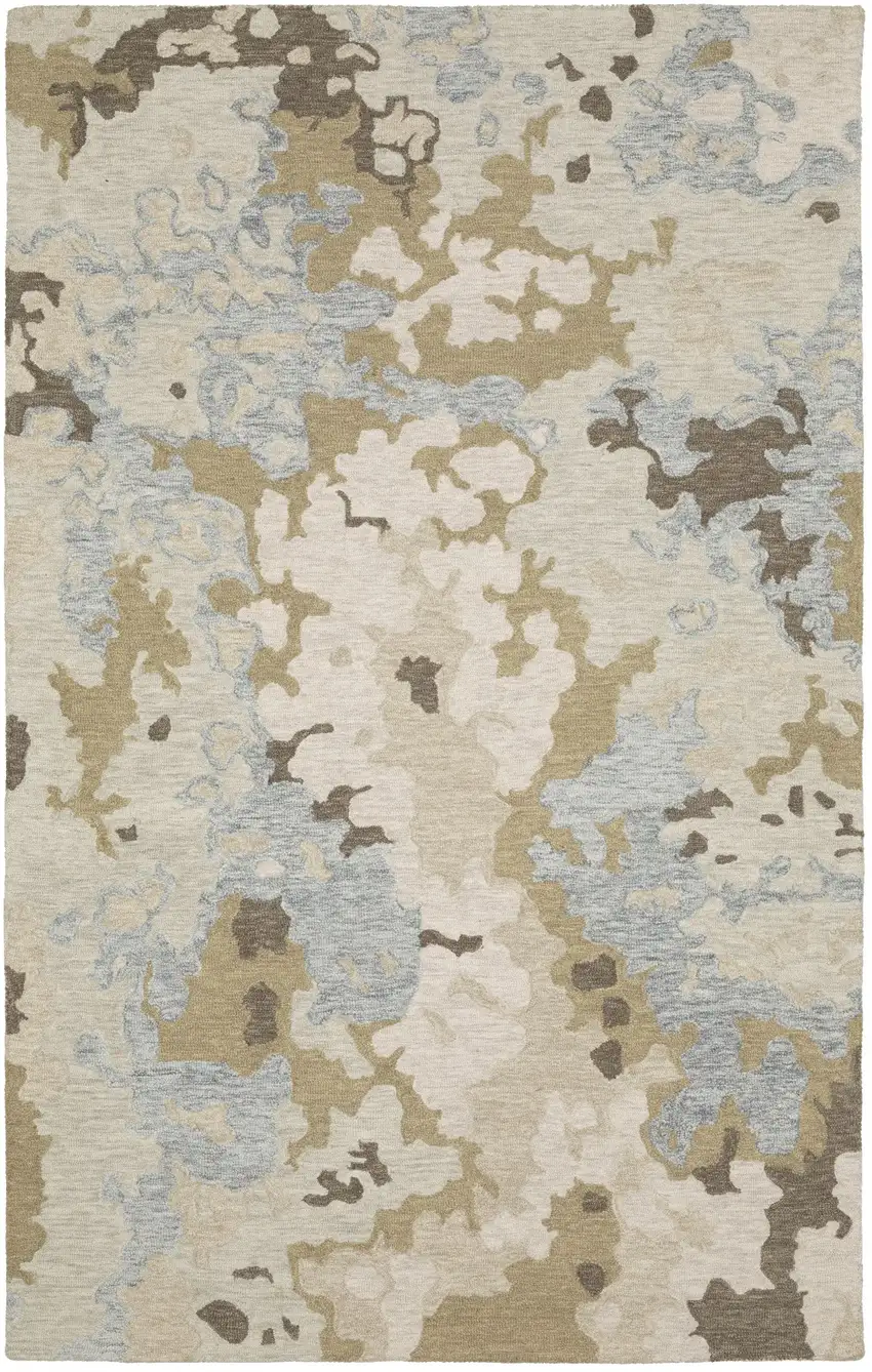 Beige And Blue Wool Abstract Hand Tufted Area Rug Photo 2