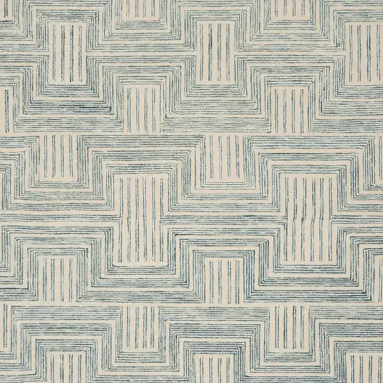 Beige And Blue Wool Geometric Area Rug Photo 7